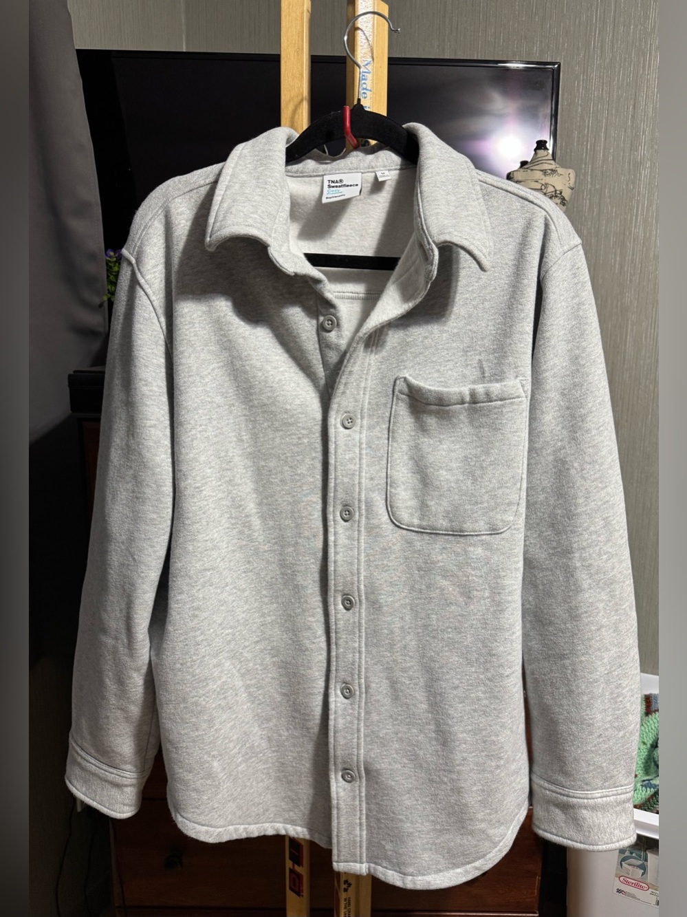 Aritzia TNA Sweatfleece Cozy Fleece Boyfriend Shirt Jacket Grey Medium